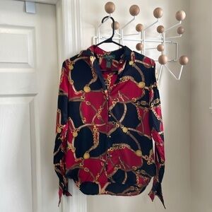 RALPH lauren - lauren - 100% silk chain blouse - petite - small